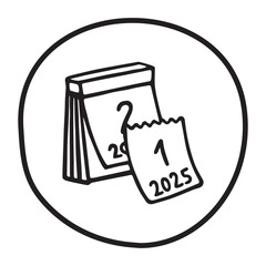 Doodle calendar with first page torn off icon or logo, hand drawn with thin black line. PNG isolated on transparent background and vector illustration