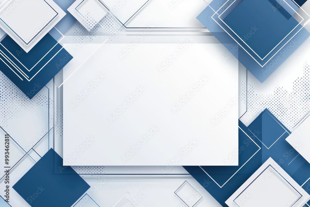 Poster modern geometric abstract background with white rectangular space and blue square designs