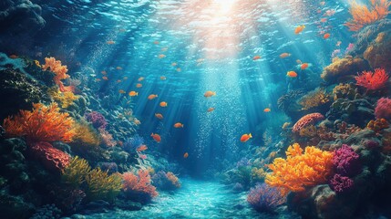 Vibrant Underwater Tropical Fish Swimming Among Colorful Coral Reefs