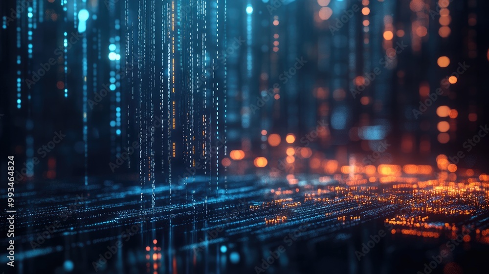 Aufkleber artificial intelligence visualization with blue and orange light patterns