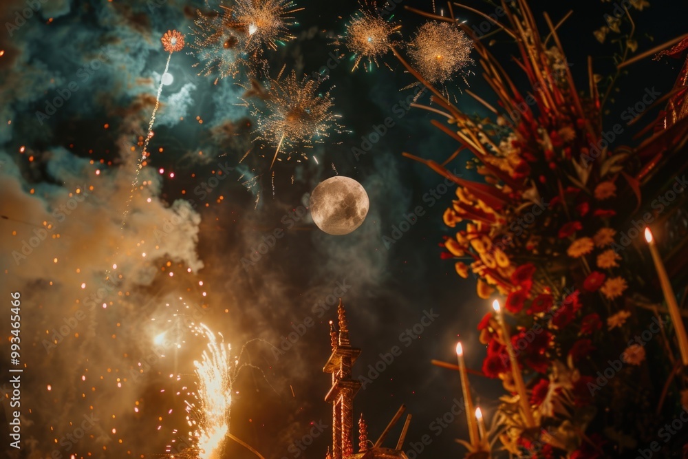 Poster a colorful fireworks display lights up the night sky with vibrant colors and patterns