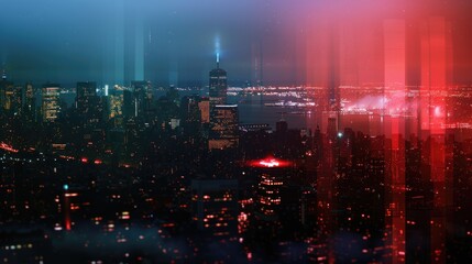 Fototapeta premium Nighttime city view from high-rise building with bright lights and bustling streets