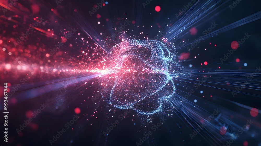 Poster abstract sphere of light and particle effects