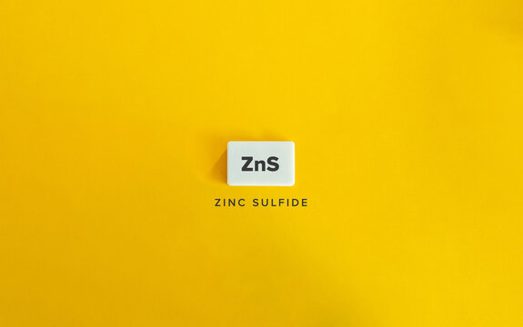Zinc Sulfide, ZnS. Chemical Compound Containing Sulphur. Chemical Formula and Name. 