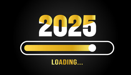 2025 progress loading bar background or banner design template. Happy new year wish golden color loading bar banner design. greeting and new year 2025 celebration banner with loading bar design.