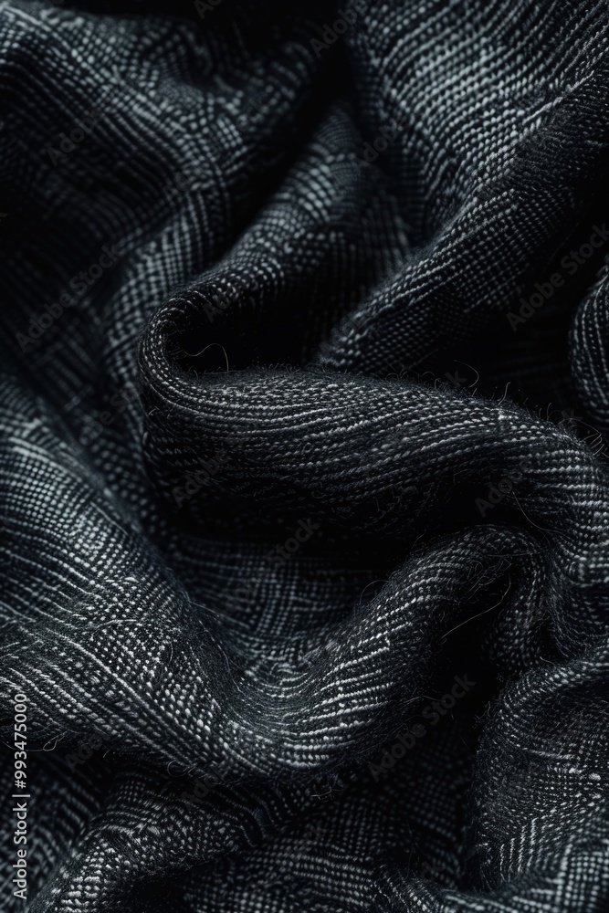 Poster high-quality close-up shot of black fabric with intricate texture and weave patterns