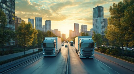 Fototapeta premium Trucks on City Road.