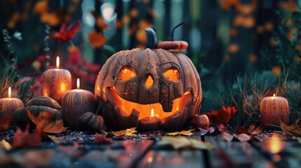 A seasonal pumpkin sits atop a wooden table, perfect for autumnal decorations and celebrations