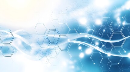 Abstract Blue Background with Hexagon Pattern and Light Streaks