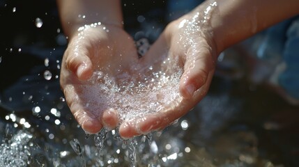 Child Washing Hands - Soap and Water Flowing Down Fingers in Low-Angle View