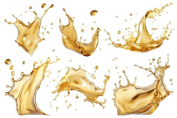 A set of golden splashes on a white background, great for design and art projects
