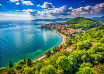 Scenic view of Yalova's beautiful coast with lush greenery and tranquil waters under a clear sky