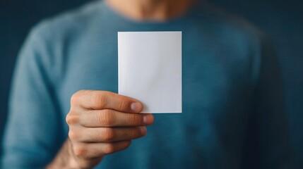 Person holding a blank card, soft focus
