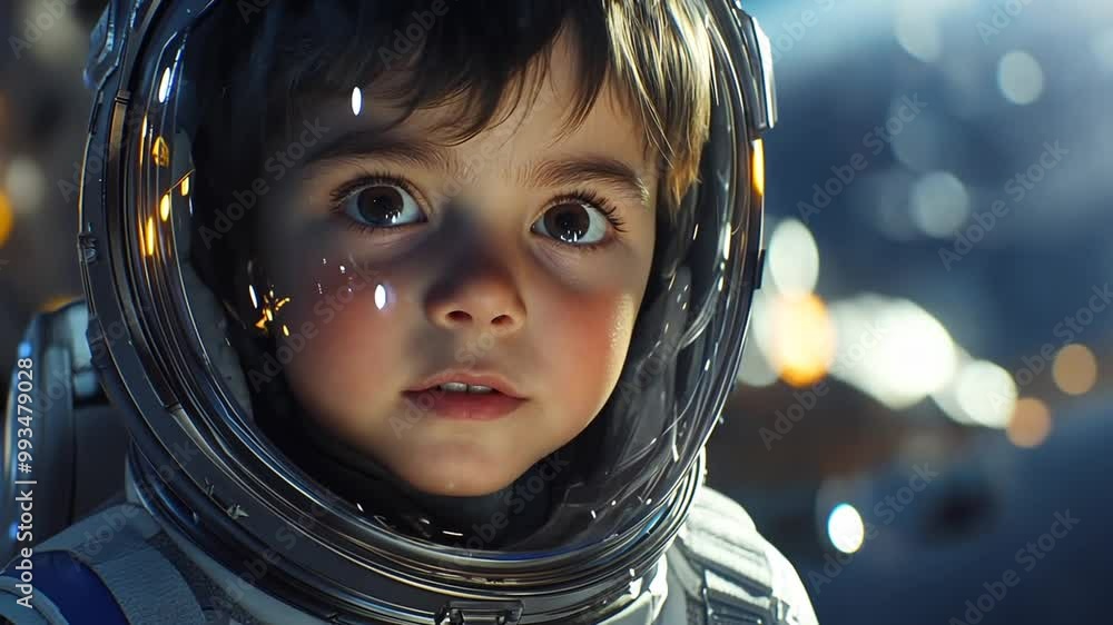 Poster young child explores outer space in a futuristic astronaut suit generative ai
