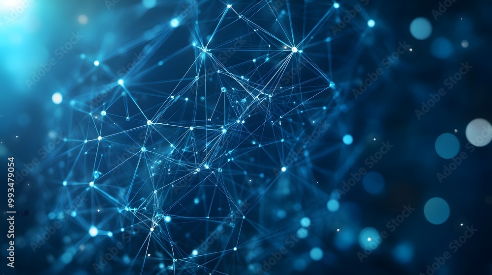 Poster abstract blue network with glowing points and lines
