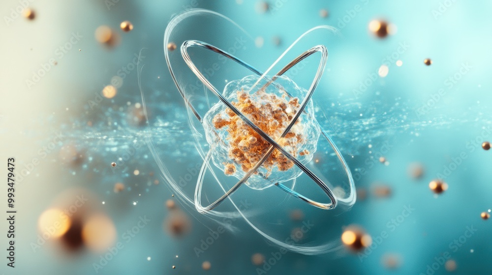 Poster stunning 3d rendering of an atom and particles