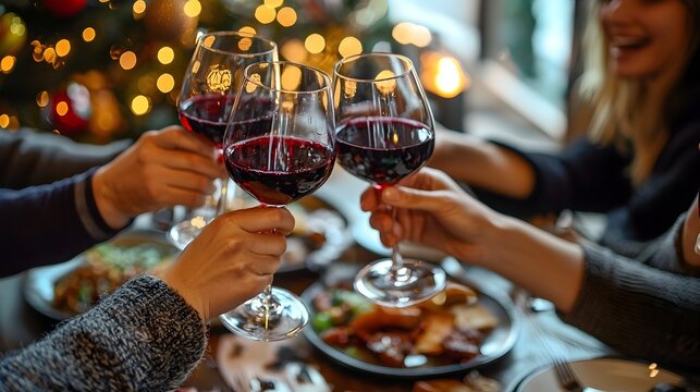Friends Celebrating Festive Christmas Dinner with Joyful Toasts