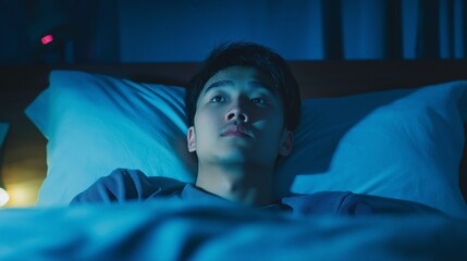 asian man in bed suffering insomnia and sleep disorder