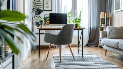 Contemporary Home Office Space with Comfortable Chair and Sleek Desk in Living Room