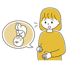 逆子の赤ちゃんと不安そうな妊婦さんのイラスト