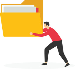 Businessman hold of files folder. Archive document to be index. Modern vector illustration in flat style

