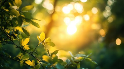Obraz premium Soft Focus Greenery and Trees Bathed in Golden Sunlight – Perfect for Nature Magazine Covers and Relaxation Themes