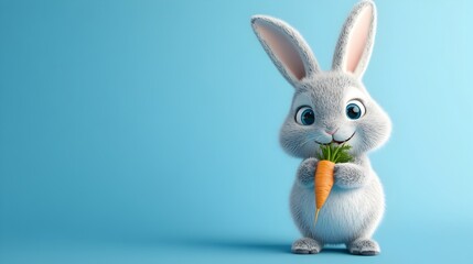 Obraz premium Cute and Adorable Cartoon Bunny Eating Carrot on Blue Background