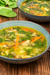 Mushroom spinach soup with spices.