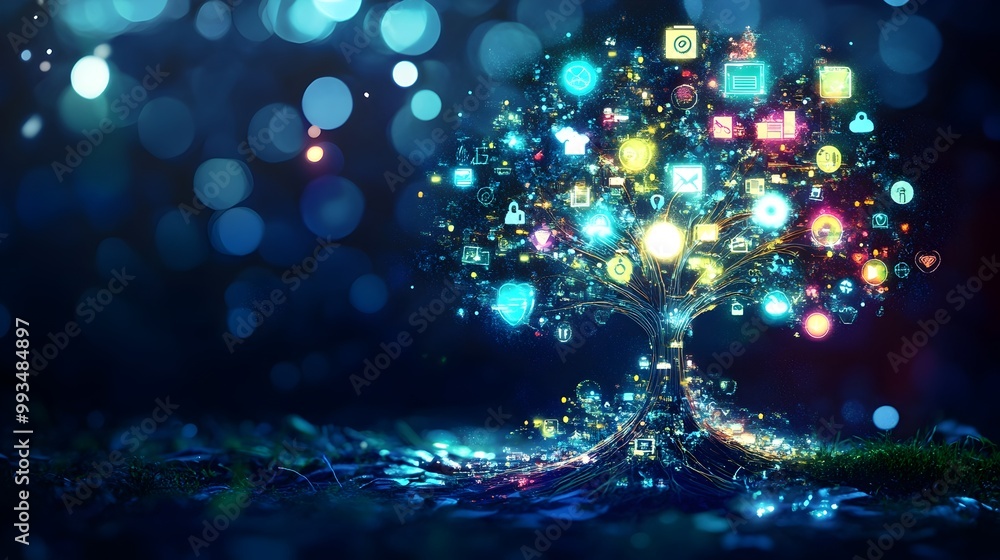 Aufkleber glowing abstract digital tree representing business and technology concepts