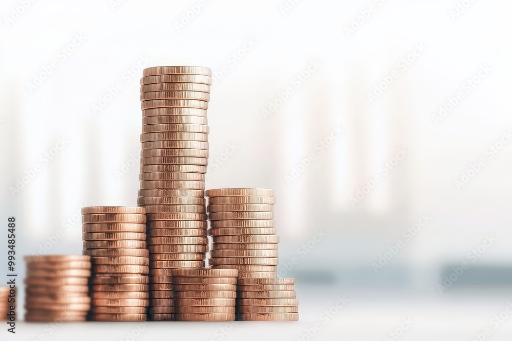 Poster a towering stack of coins signifying prosperity and financial growth in a minimalist setting