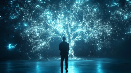 Glowing Idea Tree Representing Business Growth and Creativity