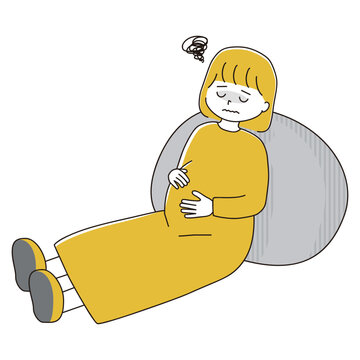 recommend clip art: 辛そうにクッションにもたれる妊婦さんのイラスト