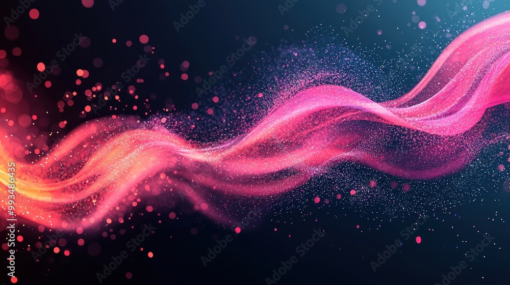 Poster a vibrant abstract artwork featuring flowing colorful waves and sparkling particles. perfect for bac