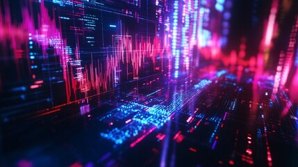 Obraz premium Futuristic Financial Crisis - Holographic Price Reduction's Business Impact with Neon Tech Design