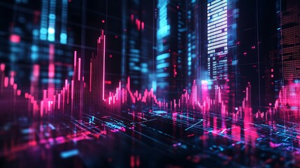 Obraz premium Virtual Economic Crisis in Dark Holographic Theme | Futuristic Downturn Concept