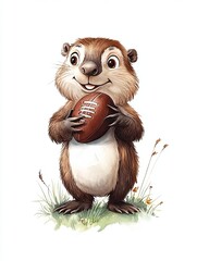 Obraz premium A whimsical watercolor illustration of Bear as a football player in action