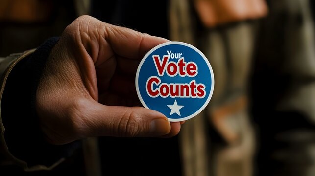 Hand Holding Sticker with Voting Motivation Message for Election Importance
