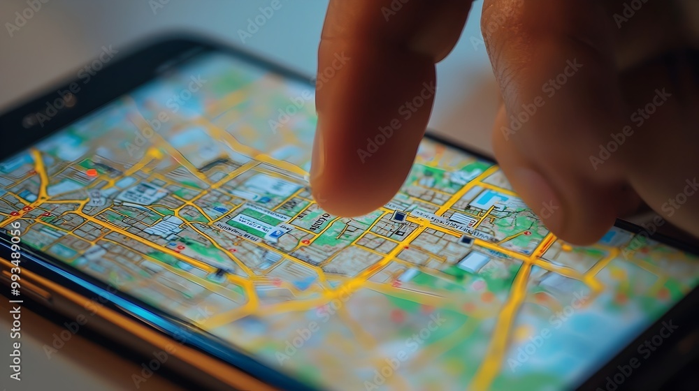 Aufkleber finger pointing at voting location on digital map for election navigation