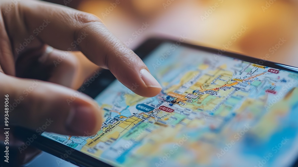 Aufkleber finger pointing to voting location on digital smartphone map for election navigation