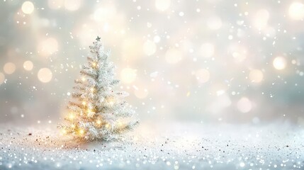 Obraz premium Serene Winter Scene with Decorated Christmas Tree in Snowy Landscape, Perfect for Festive Holiday Greetings, Joyful Season Celebrations, and Background for Holiday Cards