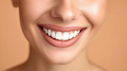 Obraz premium Beautiful female smile after teeth whitening procedure. Dental care. Dentistry concept