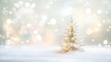 Serene Winter Scene with Decorated Christmas Tree in Snowy Landscape, Perfect for Festive Holiday Greetings, Joyful Season Celebrations, and Background for Holiday Cards