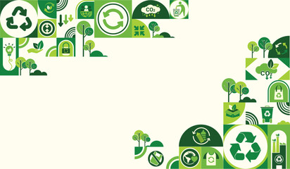 The Concept of Reduce, Reuse, Recycle in zero waste with Icons for sustainable environment management web banner. Garbage recycling to eco friendly. Green template Infographic flate vector design.