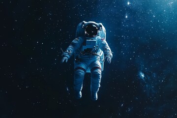 A lone astronaut floats in the deep, dark expanse of space, surrounded by distant stars and cosmic wonders.