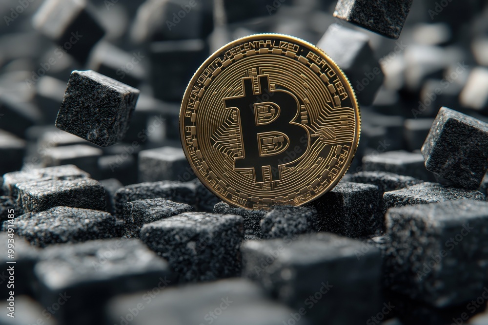 Aufkleber a digital coin surrounded by interconnected gears symbolizing the mechanics of blockchain technology
