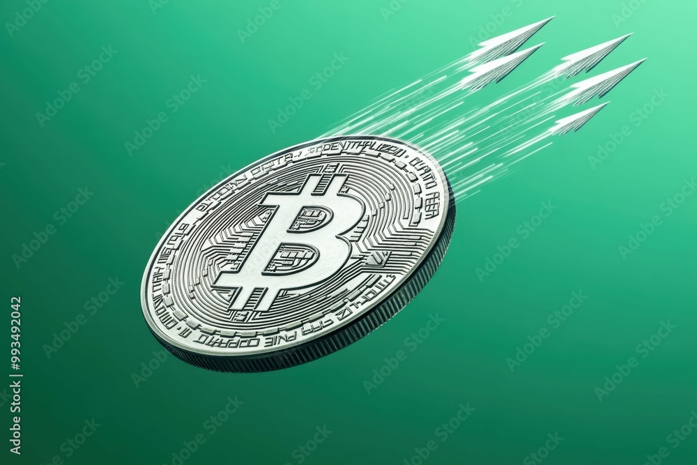 Poster a digital coin with abstract arrows pointing upward symbolizing the growth and potential of cryptocu