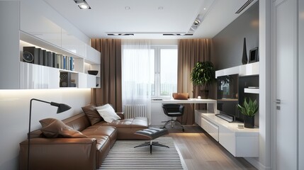 Minimalist Home Office Space with Sleek Design in Living Room