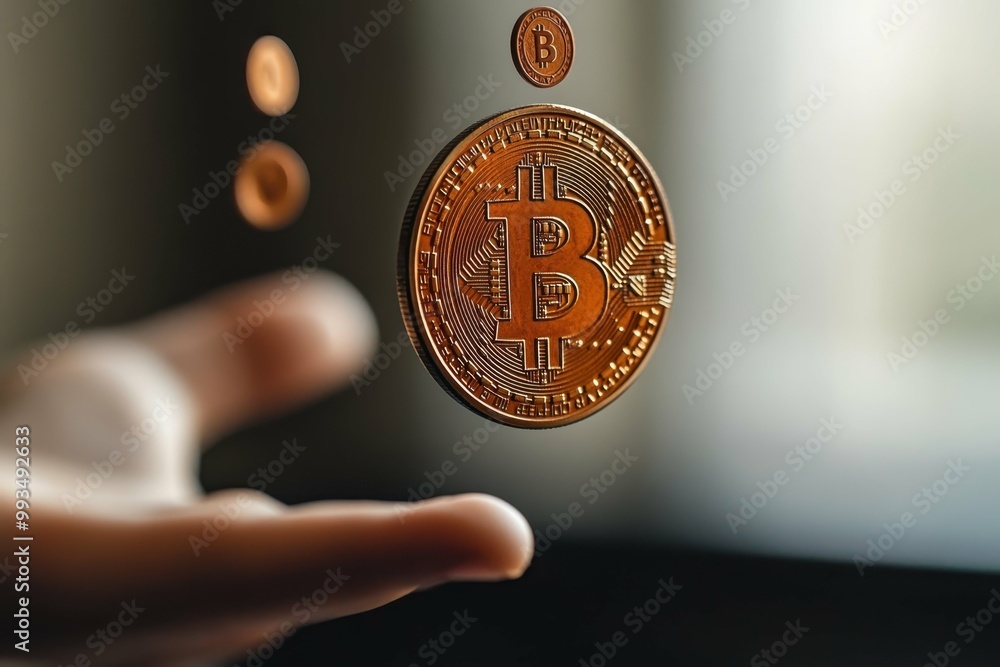 Poster a person reaching out towards a digital coin floating in the air symbolizing the aspirational aspect