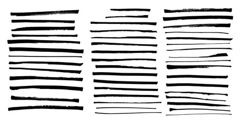 Marker black distress lines for underlining and highlight. Stroke collection. isolated on white.