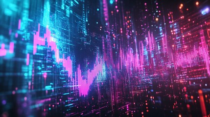 Digital Financial Downturn: Holographic Price Fall in Futuristic Business Losses on Neon Tech Background